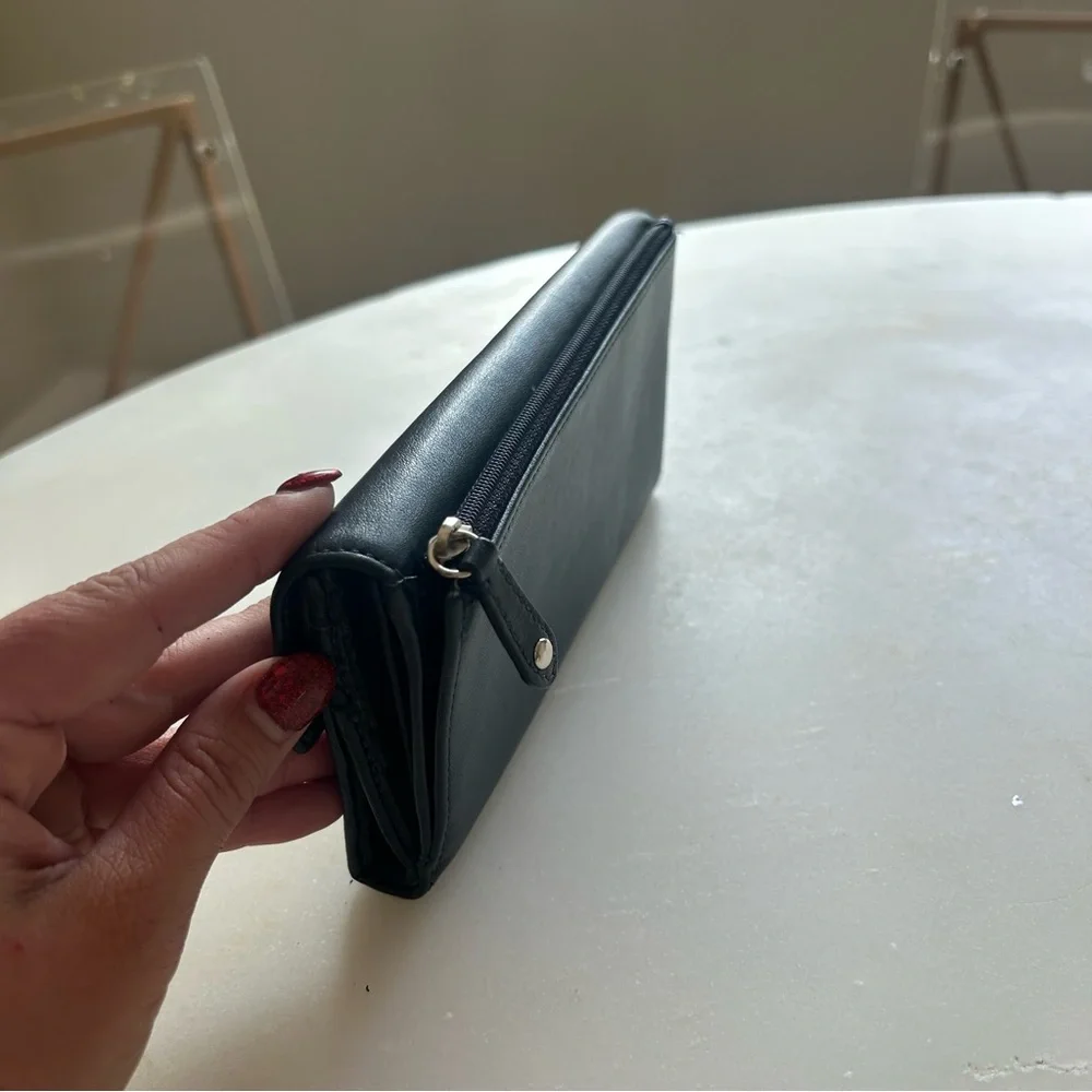 Vintage Y2K Coach Alexandra Leather Slim Envelope Wallet Silver Logo Navy Blue